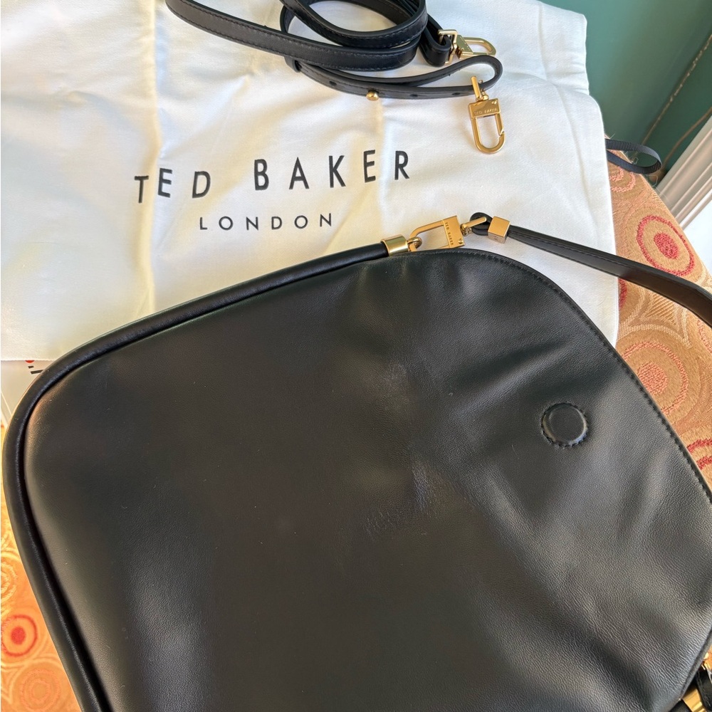 Ted Baker London Black Leather Shoulder Bag with Gold Hardware